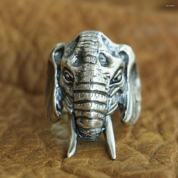 Anillos de racimo LINSION Plata de ley 925 Detalles altos Anillo de elefante Hombres Biker Punk TA120 Tamaño de EE. UU. 7-15