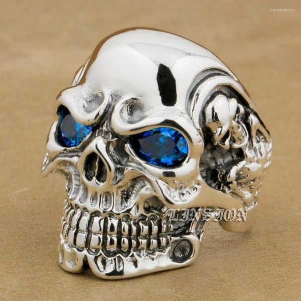 Bagues de cluster LINSION CZ Eyes 925 Sterling Silver Titan Skull Ring Mens Biker Punk 8VX05 Taille US 7-15