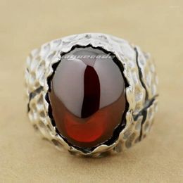 Bagues de cluster Linsion énorme rouge CZ Stone 925 Sterling Silver Mens Biker Ring 8Y003