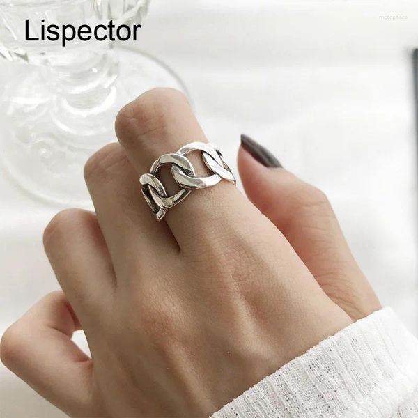 Rings Cluster Lispector 925 STERLING Silver Cadena Corea ancha para mujeres Vintage Wild Square Strip Open Red Retro Unisex Jewelry Gifts