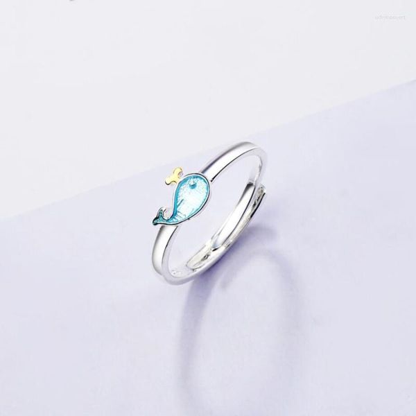 Anillos de racimo ballena pequeña coreana dulce delfín lindo pez plata Color personalidad anillo de apertura ajustable para mujeres joyería de lujo SRI215