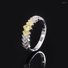 Cluster Rings Diffusion en direct S925 Full Body Silver Tiktok Simulation Yellow Diamond Set Row Ring Everyday