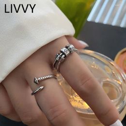 Cluster Ringen LIVVY Ly Aangekomen Thaise Zilveren Kleur Cilinder Ster Dubbellaags Ring Voor Vrouwen Creatieve Schroef Mode Vintage Sieraden Gift