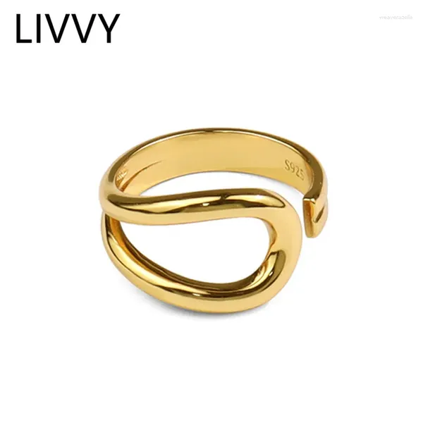 Anillos de racimo LIVVY color plata creativo gota de agua forma hueco doble anillo para mujeres simple moda joyería fina regalo