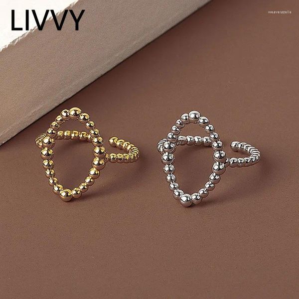 Anillos de racimo LIVVY Color plata Geométrico Hollow Out Circle Anillo ajustable abierto Joyería fina minimalista para mujeres Regalo de fiesta