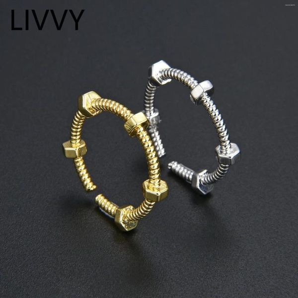 Anillos de racimo LIVVY Color plata Punk Tornillo Tuerca Anillo ajustable para mujeres Moda Accesorios de joyería hexagonal de gama alta