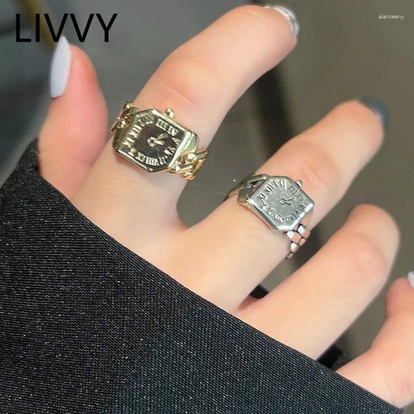 Anillos de racimo LIVVY Color plata Vintage Creativo Número romano Reloj en forma para mujeres Diseño único Joyería de tendencia de moda