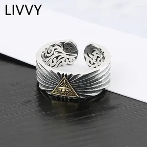 Bagues de cluster LIVVY Thai Silver Couleur Eye de Dieu Vintage Egypte Pyramide Bague Femme Homme Punk Triangle Égyptien Réglable