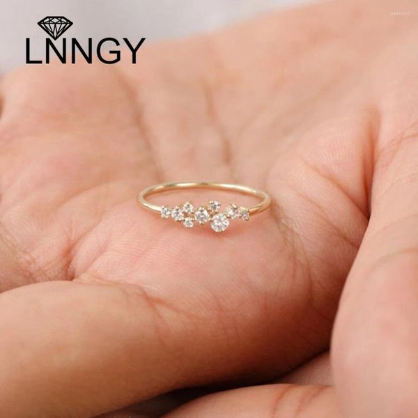 Bagues de cluster Lnngy 925 Sterling Silver Moissanite Bandes de mariage pour femmes rondes brillantes Lab Diamond Bague Anillos Fine Bijoux