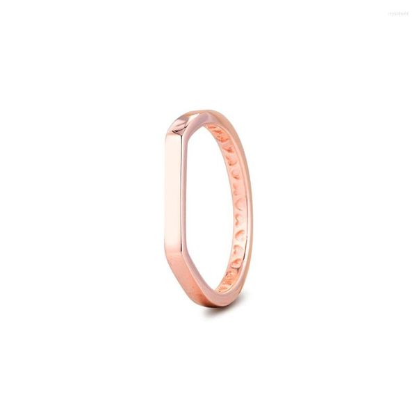 Anillos de racimo Logo Bar Anillo de apilamiento Auténtica joyería de oro rosa para mujer Estilo europeo Fabricación de plata