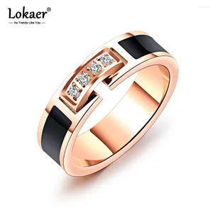 Clusterringen Lokaer Trendy roestvrijstalen trouwring Rose goud kleur voor vrouwen AAA Zirkonia vrouwelijke verlovingssieraden R19103