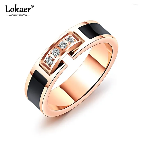 Anneaux de cluster Lokaer à la mode en acier inoxydable bague de mariage couleur or rose pour les femmes AAA cubique zircone femme bijoux de fiançailles R19103