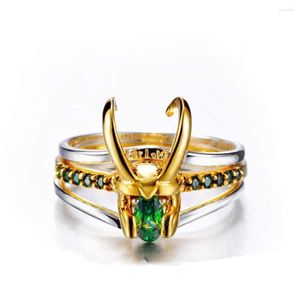 Bagues de grappe Loki anneau vert Zircon cristal casque ensemble pour hommes femmes Cosplay Halloween fête cadeaux unisexe bijoux US 6-14