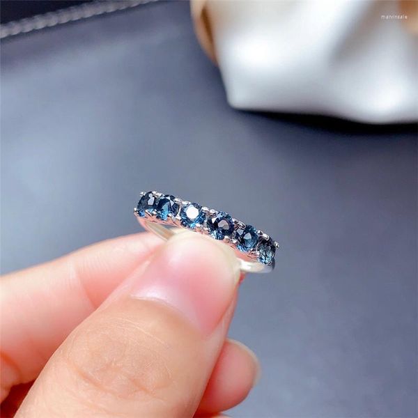 Cluster Rings London Blue Topaz Ring 3MM Bijoux en pierres précieuses naturelles pour les femmes Cadeau d'anniversaire Real 925 Silver Birthstone