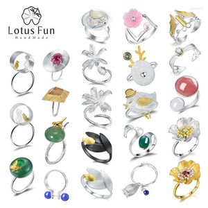 Cluster Anneaux Lotus Fun 18k Gold Coco Shell arbres Bird Kite Kite Régable pour les femmes REAL 925 SIGHT SIGHT WILD BIELLISS