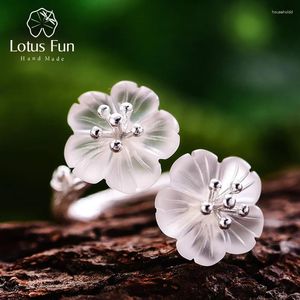 Bagues de cluster Lotus Fun Real 925 Sterling Argent Naturel Cristal Bague À La Main Designer Fine Bijoux Fleur Sous La Pluie Pour Femmes Bijoux