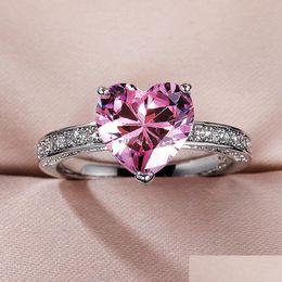 Clusterringen Love Crystal Heart Zirkon Rings bandvinger voor vrouwen koperring