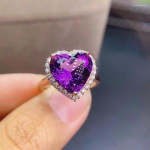 Clusterringen Love Heart Natural and Real Amethyst Ring 925 Sterling Silver 12 12mm edelsteen voor mannen of vrouwen