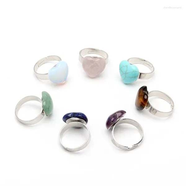 Anillos de racimo Amor Corazón Reiki Anillo de dedo de piedra natural para hombres Mujeres Cuarzo rosa Ojo de tigre Lapis Lazuli Regalos de joyería ajustables