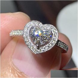 Cluster Ringen Liefde Hart Zirkoon Diamanten Ring Band Romantische Verloving Voor Vrouwen Meisjes Mode Fijne Sieraden Drop Levering Dhq7K