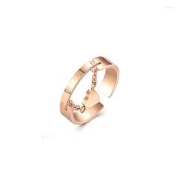 Cluster Ringen Liefde Open Ring Voor Vrouwen Meisjes Hart Ketting Romeinse Cijfers Rose Goud Kleur Roestvrij Staal Mode Fijne Sieraden Gift (GR270)