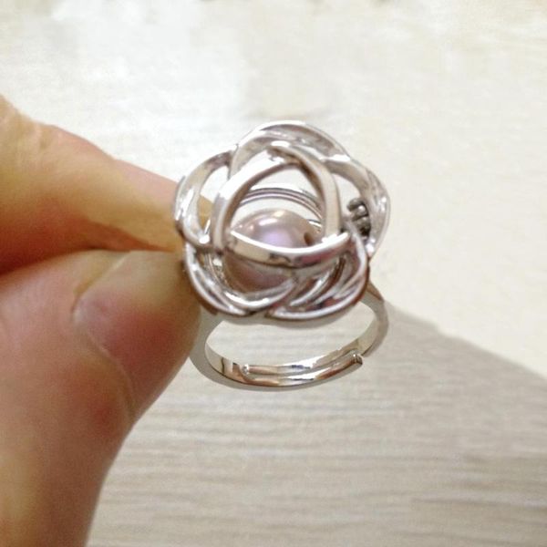 Anillos de racimo Precioso lindo anillo de flor de rosa puede DIY abierto poner en perla cristal gema piedra jaula montaje