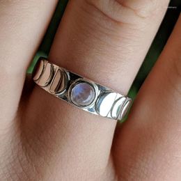 Cluster Ringen Mooie Vrouwelijke Zilveren Kleur Moon Phase Crystal Ring Vrouwen Vintage Wedding Band Celestial Sieraden Gift