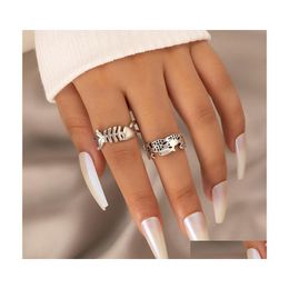 Clusterringen Lovely Fish Sier Color Joint Ring Sets For Women Girls Ins Trendy Alloy Metal Geoemtry Party Sieraden 2 stks/sets Drop del Dhaso