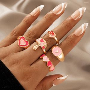 Cluster Ringen Mooie Roze Hart Leuke Ring Sets Voor Vrouwen Meisjes Paddestoel Tai Chi Yi Yang Geoemtry Boho Sieraden Accessoires Anillo