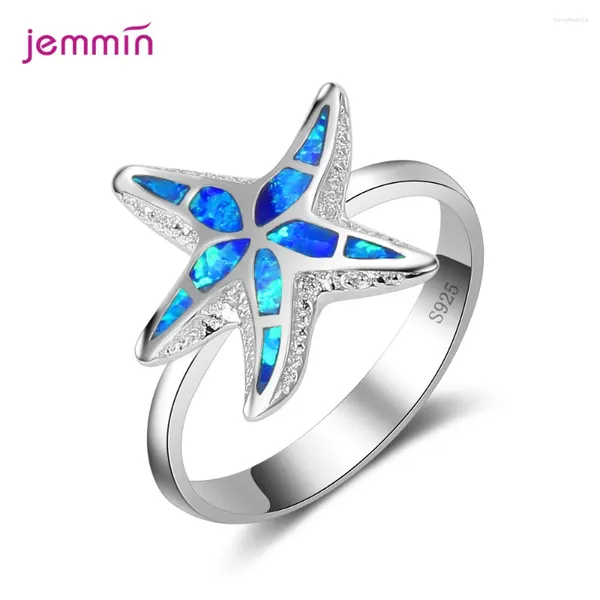 Bagues de cluster Belle Starfish Blue Opal pour les femmes Cadeau d'anniversaire Marque Bijoux en vente Top Qualité Finger