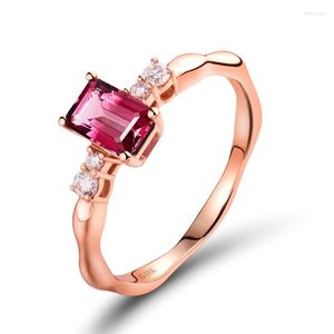 Cluster Rings Loverjewelry Anniversary Ring Solid 18Kt Rose Gold Natuurlijke Diamond Roze Toermalijn voor vrouwen Fine Jewelry Cadeau