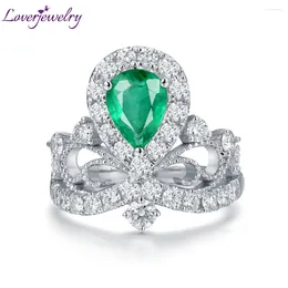 Cluster anneaux loverjewelry diamants anneau pour femmes réel 18 kt or blanc authentique émeraude gemmstone fiançailles fête de mariage amour éternel
