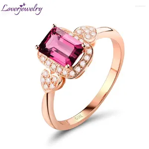 Cluster Anneaux Loverjewelry Emerald Cut Tourmaline Pink Wedding Diamonds Bands for Women Christmas Cadeaux de Noël