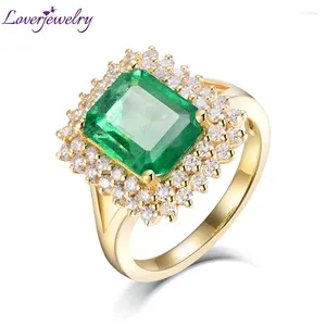 Cluster Rings Loverjewelry Women Emerald Green Ring 7x9mm Natural Gemstone 18K Geel Goud echte diamanten vrouwelijke eeuwigheid