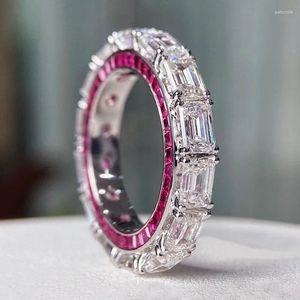 Cluster anneaux amants éternité rubis diamant ring réel 925 sterling argent fête de mariage bande de mariage pour femmes hommes de bijoux de fiançailles