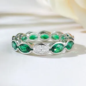 Cluster Ringen Liefhebbers Belofte Emerald Diamond Ring Real 925 Sterling Zilver Engagement Wedding Band Voor Vrouwen Mannen Sieraden