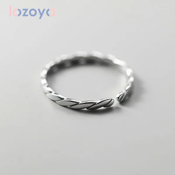 Bagues de cluster Lozoya Original 925 Sterling Argent Pour Femmes Simple Ouverture Bague Géométrique Ovale Twill Feuille Super Fée Bijoux À La Main