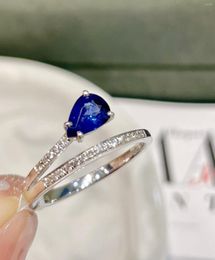 Cluster Rings LR Blue Sapphire Ring 0.79ct Real 18K Gold Natural Unheat Royal Gemstone Diamonds Stone Female