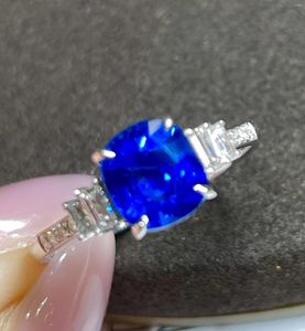Clusterringen Lr Blue Sapphire Ring 2.29ct Real Pure 18 K Natural Unheat Royal Gemstone Diamonds Stone vrouw