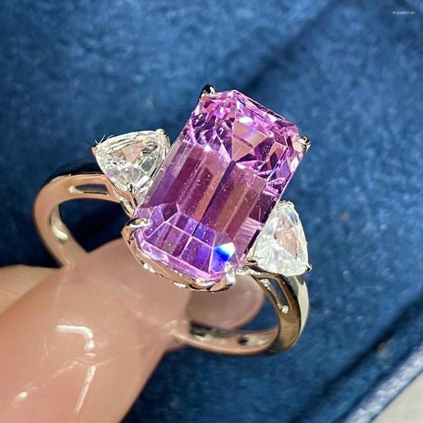 Anillos de racimo LR Kunzite 5.15ct Joyería fina Sólido 18K Oro Naturaleza Limpia 18ct Piedras preciosas Diamantes Mujer para mujer Anillo