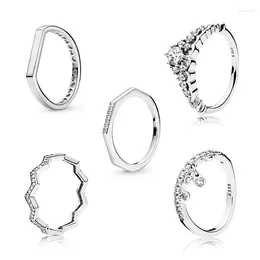 Clusterringen LR Pan 925 Sterling Silver Princess Crown Wishbone Men Ring For Women Sparkling Strip Stacking Romantic Fine Jewelry Cadeau