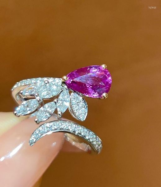 Cluster Rings LR Bague Saphir Rose Réel Pur 18 K Pierres Précieuses Naturelles Violet 1.36ct Diamants Pierre Femme