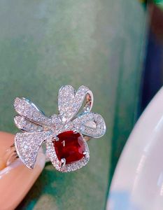 Clusterringen LR Ruby Ring Fijne sieraden Solid 18K Gold Nature Rood 1.18CT Diamonds for Women Presents