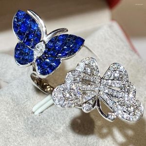 Anneaux de cluster LR2023 Bague saphir bleu 0,8ct véritable pur 18K papillon naturel pierres précieuses diamants pierre femme