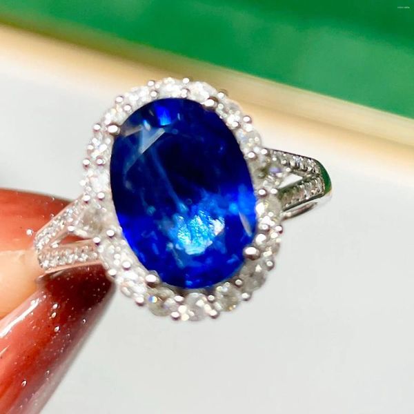 Cluster anneaux LR2023 Blue Sapphire Ring 2,55Ct Real Pure 18K Natural Unefing Royal Gemstone Diamonds Stone Femme