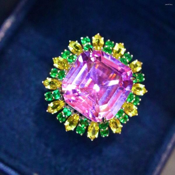 Anillos de racimo LR2023 Kunzite 10ct Joyería fina Sólido 18K Oro Naturaleza Piedras preciosas limpias Diamantes Mujer para mujer Anillo