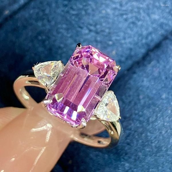 Anneaux de cluster LR2024 Kunzite 5.15ct Fine Bijoux Solide 18K Or Nature Propre Pierres précieuses Femelle Pour Femmes Bague