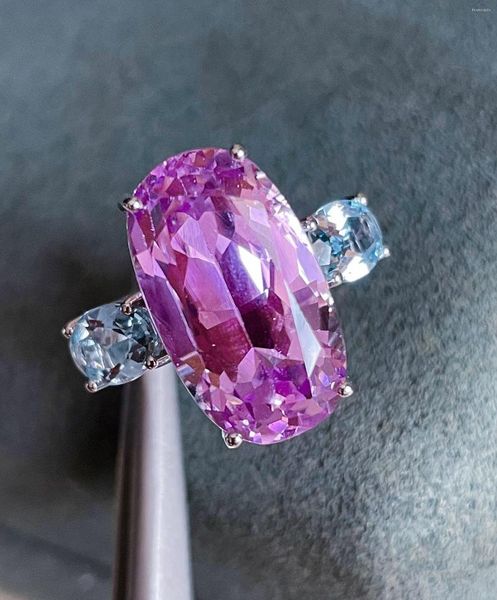 Bagues de grappe LR714 Bague Kunzite Bijoux fins Or massif 18 carats Nature Propre 13,88 ct Pierres précieuses Diamant Femelle Pour Femmes