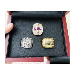 Cluster Rings LSU 3PCS 2003 2007 Tigers Nationals Team Champions Championship Ring met houten doos souvenir mannen fan geschenk Groothandel Dr Dhbjk