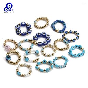 Cluster Ringen Lucky Eye Turkse Evil Bead Ring Verstelbare Imitatie Parel Kristal Kralen Vinger Voor Vrouwen Meisjes Mannen Sieraden BE1096